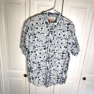 NWT Coleman Men's Large BBQ Grill Master Shirt Short Sleeve Button Up White Blue